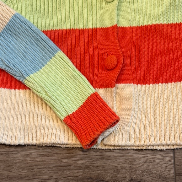 Zara Cream, Blue, Lime & Red Striped Ribbed Button Cardigan - Picture 4 of 5